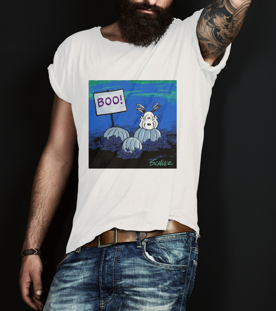 BOO Snoopy Pumpkin Patch Season Halloween Scene By Schulz T-Shirt