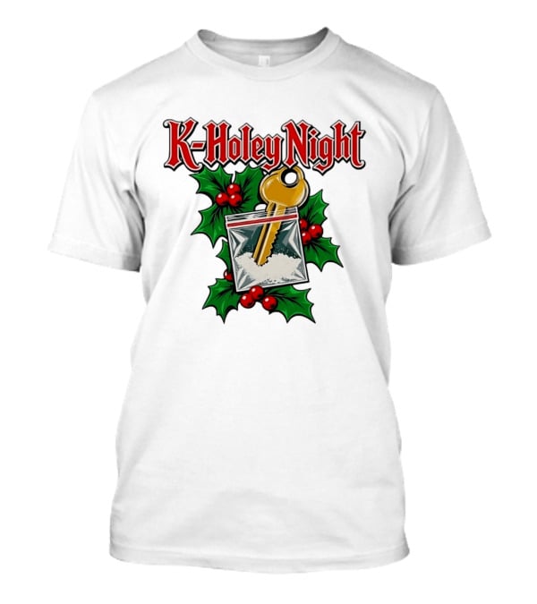 K Holey Night Christmas Holiday Festive Gold Key Holly Berries T-Shirt