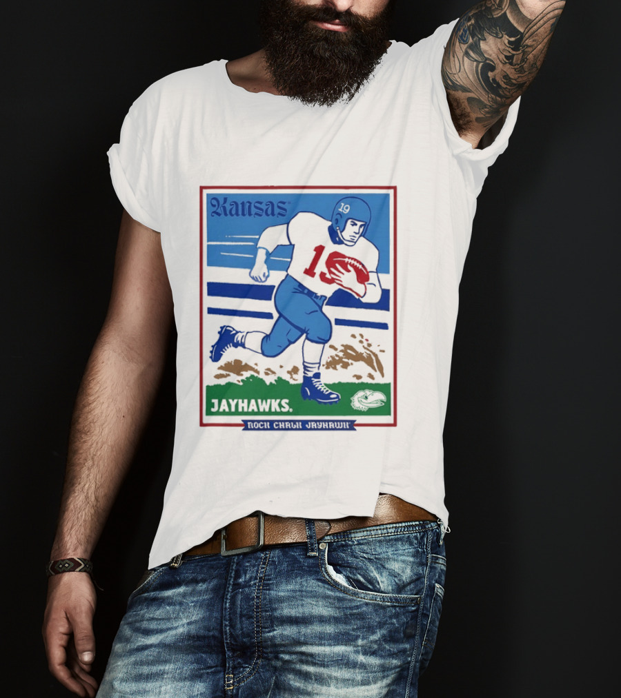 Kansas Jayhawks Rock Chalk Jayhawk Football Player 1950s T-Shirt