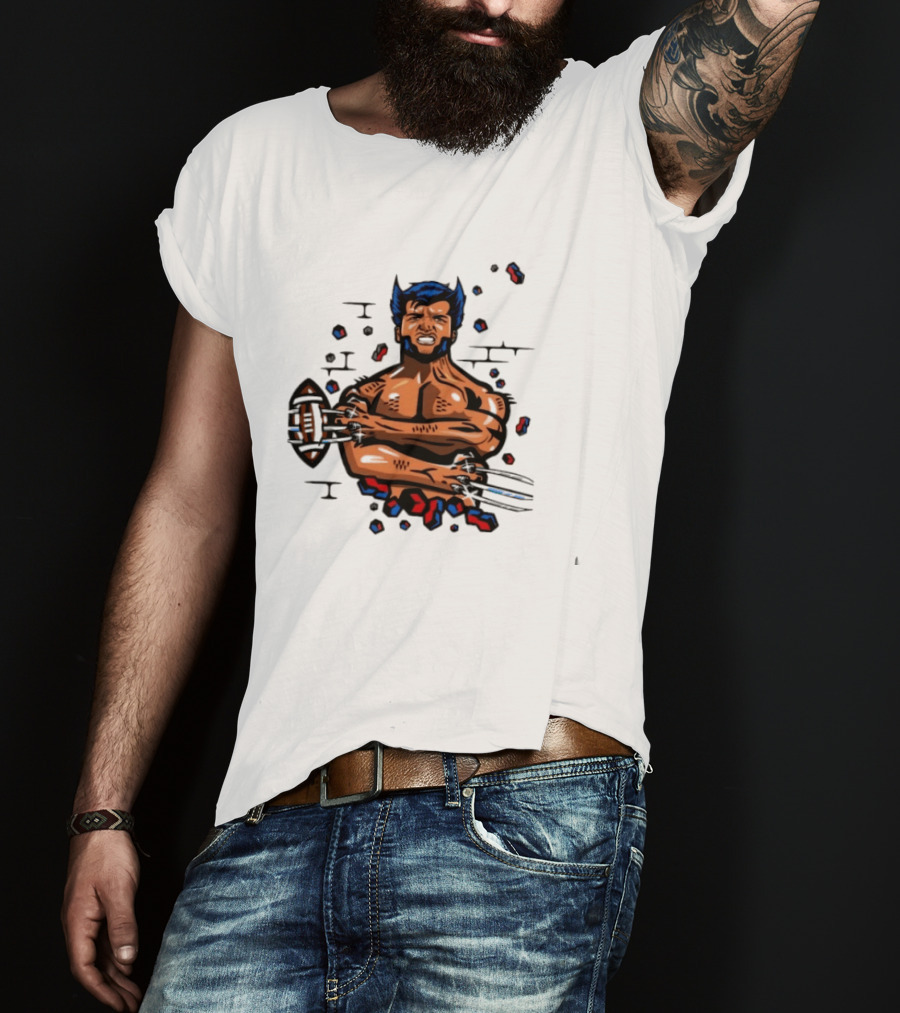 Wolverine Football Player With Adamantium Claws Holding Football T-Shirt