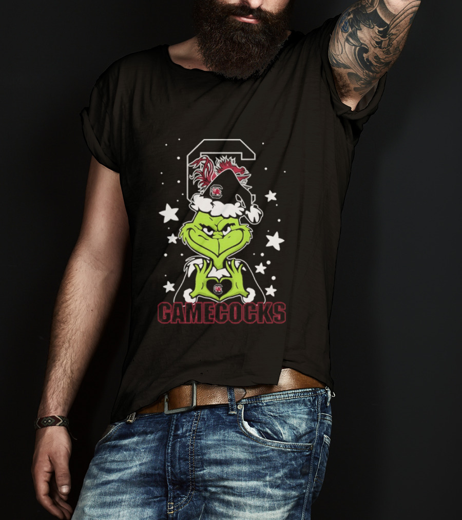 Grinch Santa Hat South Carolina Gamecocks Christmas T-Shirt