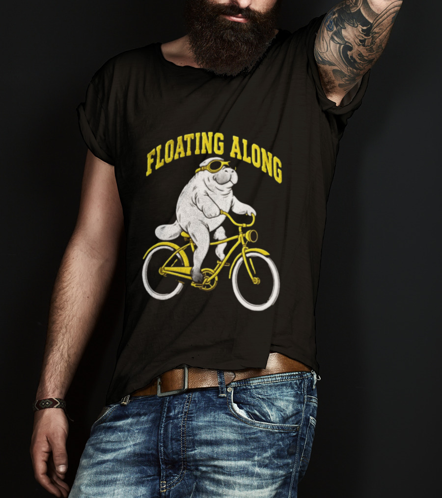 Floating Along Manatee Goggles Bicycle Rider T-Shirt