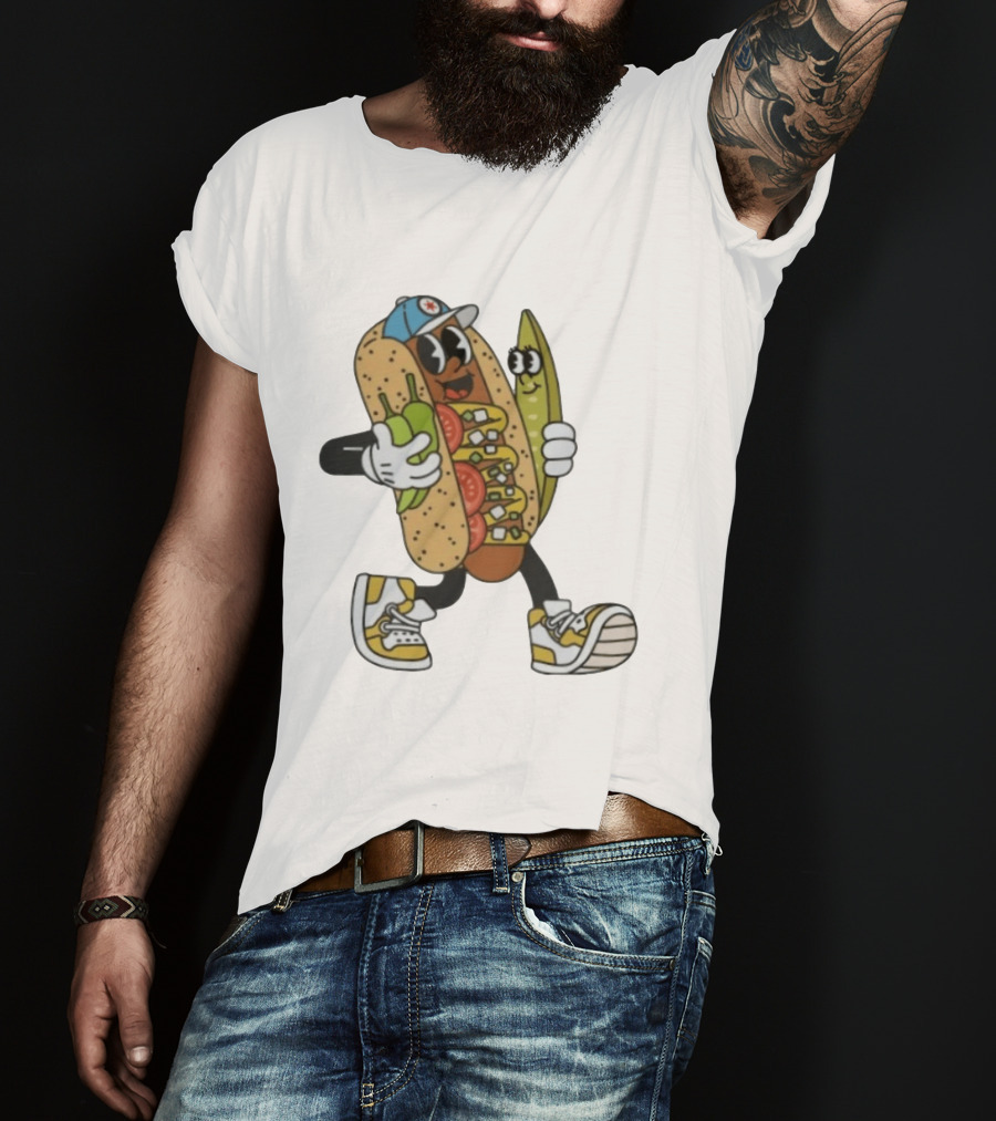 Davey Dog Hot Dog Cartoon Pickle Cap Sneaker T-Shirt