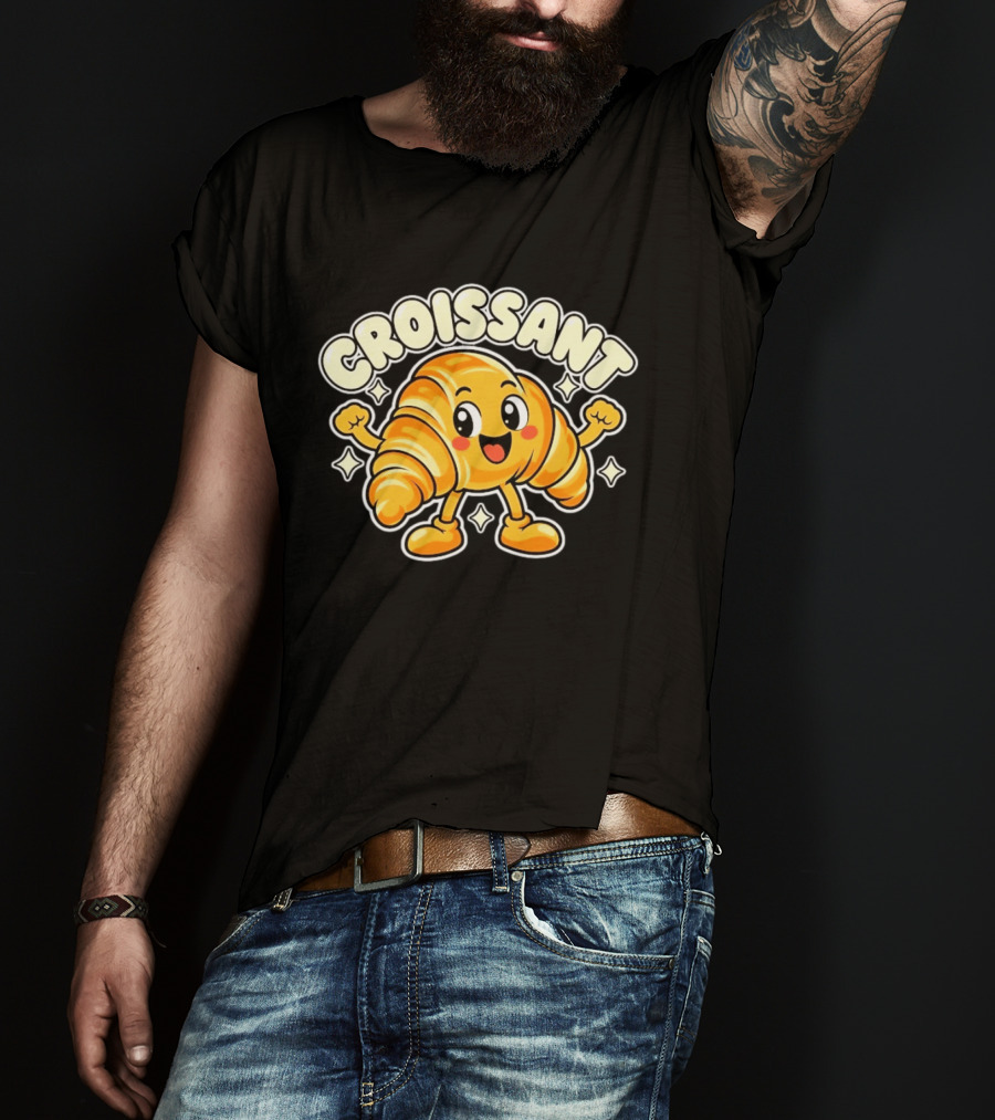 Croissant Happy Pastry Food Cartoon T-Shirt