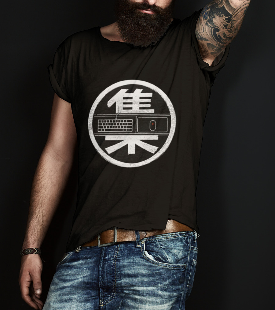 Japanese Kana Keyboard Mouse Circular Symbol Black And White T-Shirt