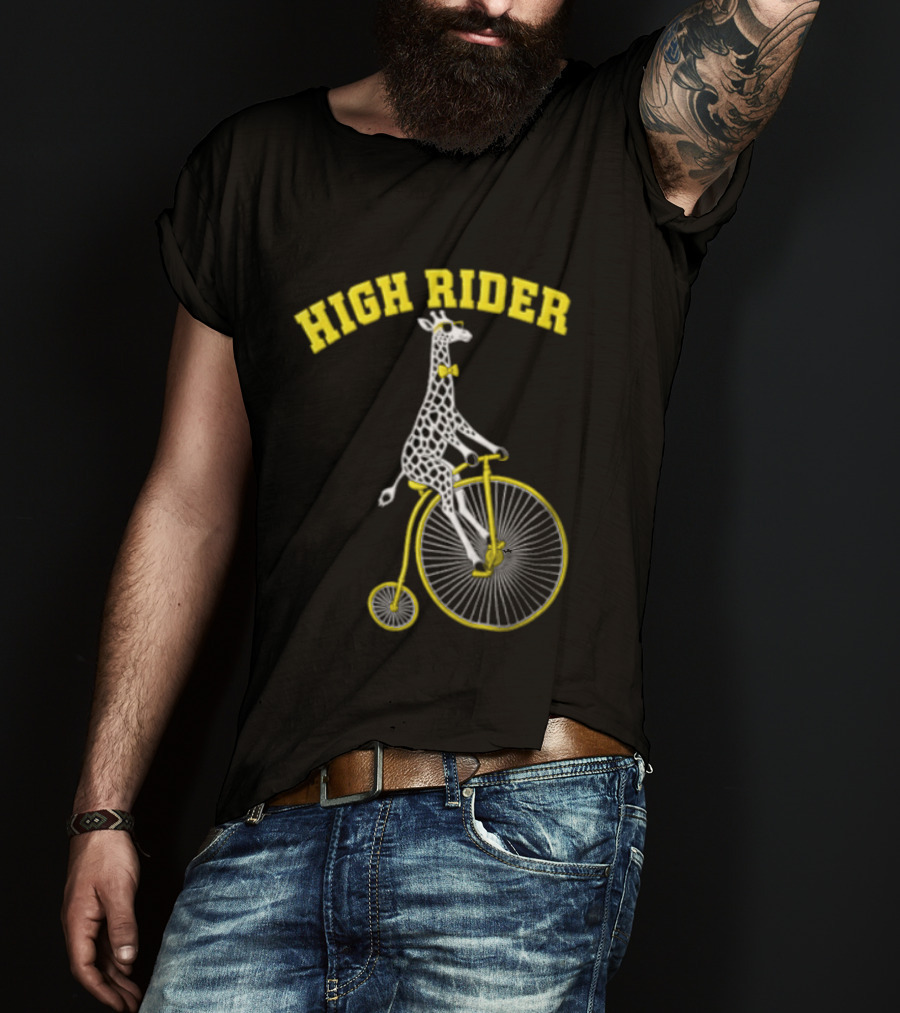 High Rider Giraffe On Bicycle Wearing Bowtie T-Shirt