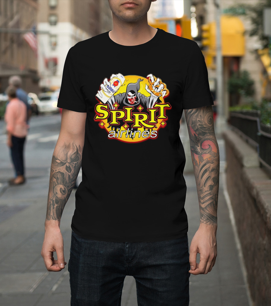 Spirit Airlines Grim Reaper Natural Light Beer T-Shirt