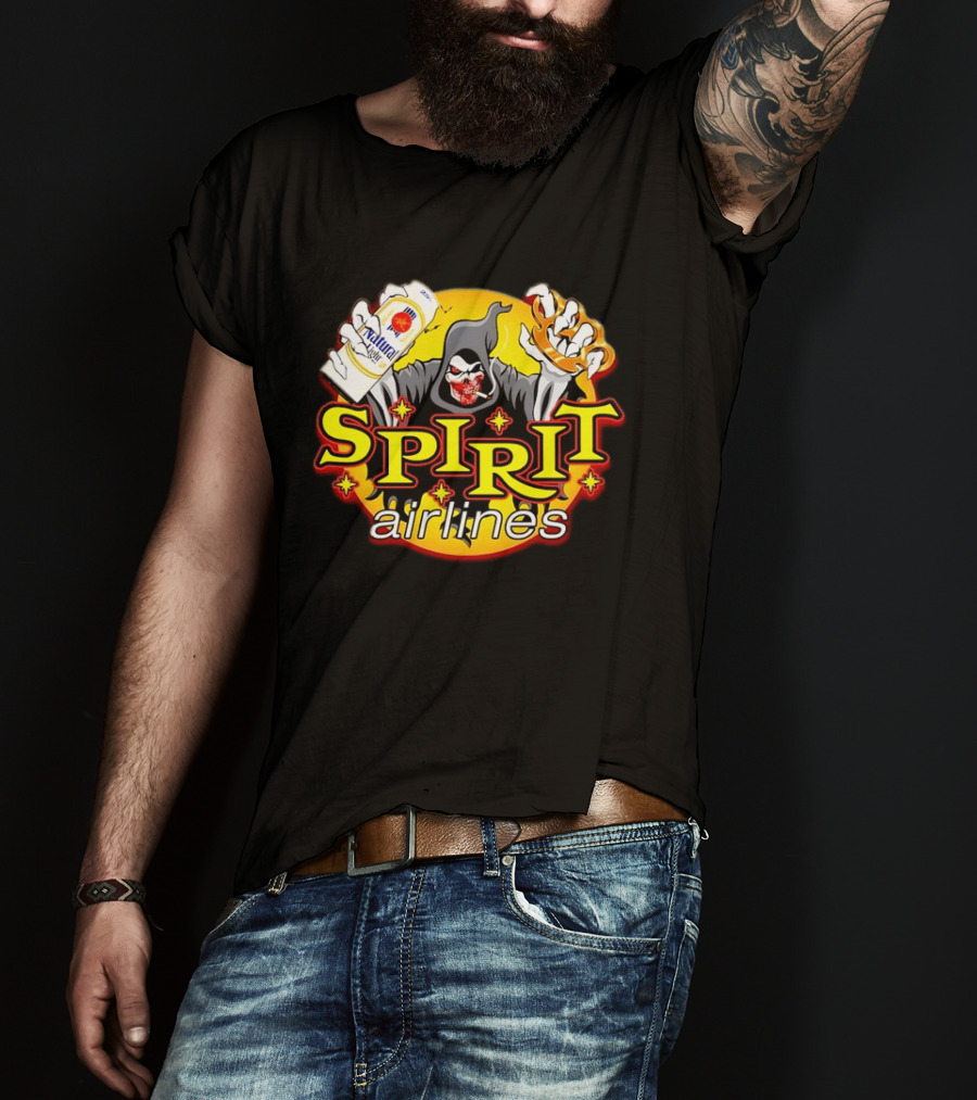 Spirit Airlines Grim Reaper Natural Light Beer T-Shirt