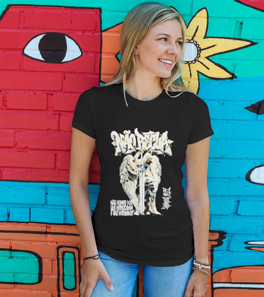 NÃO RECUA Angel Warrior Sword Faith Graffiti T-Shirt