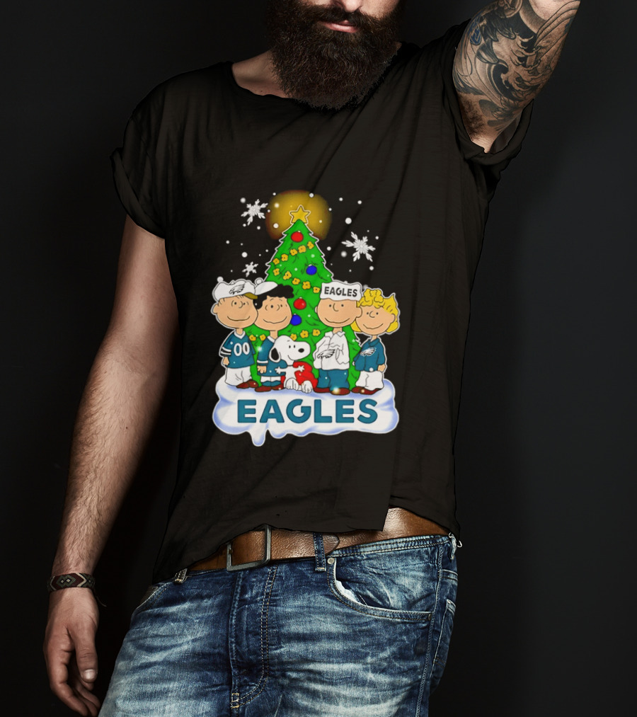 Peanuts Characters Christmas Tree Philadelphia Eagles T-Shirt