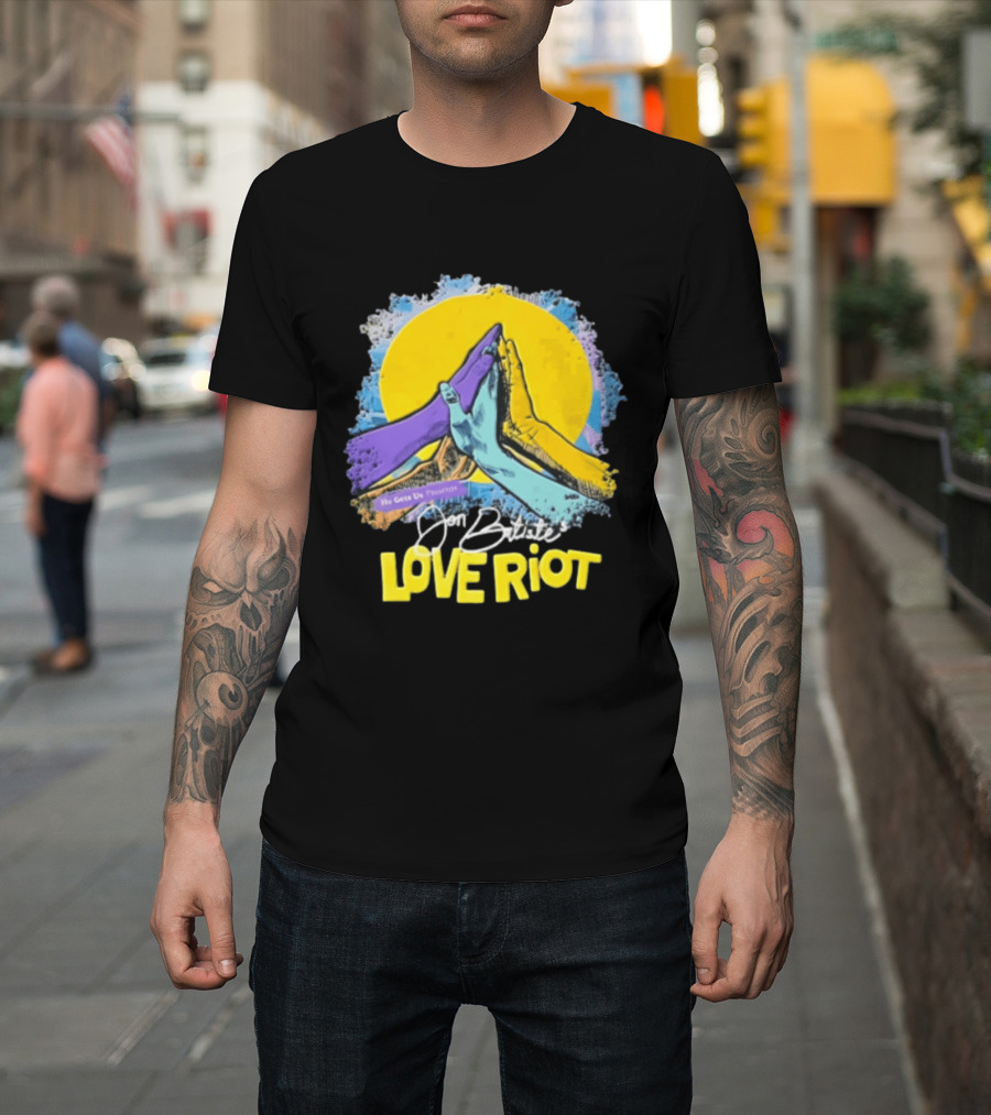 Jon Batiste He Gets Us Presents Love Riot Three Hands High Five Yellow Sun T-Shirt