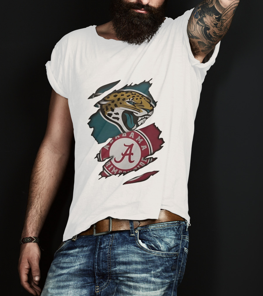 Jacksonville Jaguars Alabama Crimson Tide Ripped Skin Effect NCAA T-Shirt