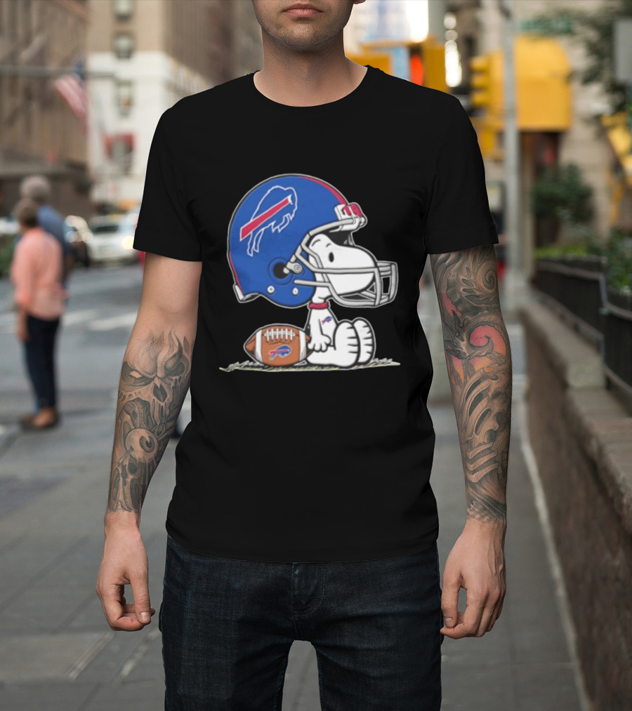 Snoopy Buffalo Bills Football Helmet Sitting With Football T-Shirt