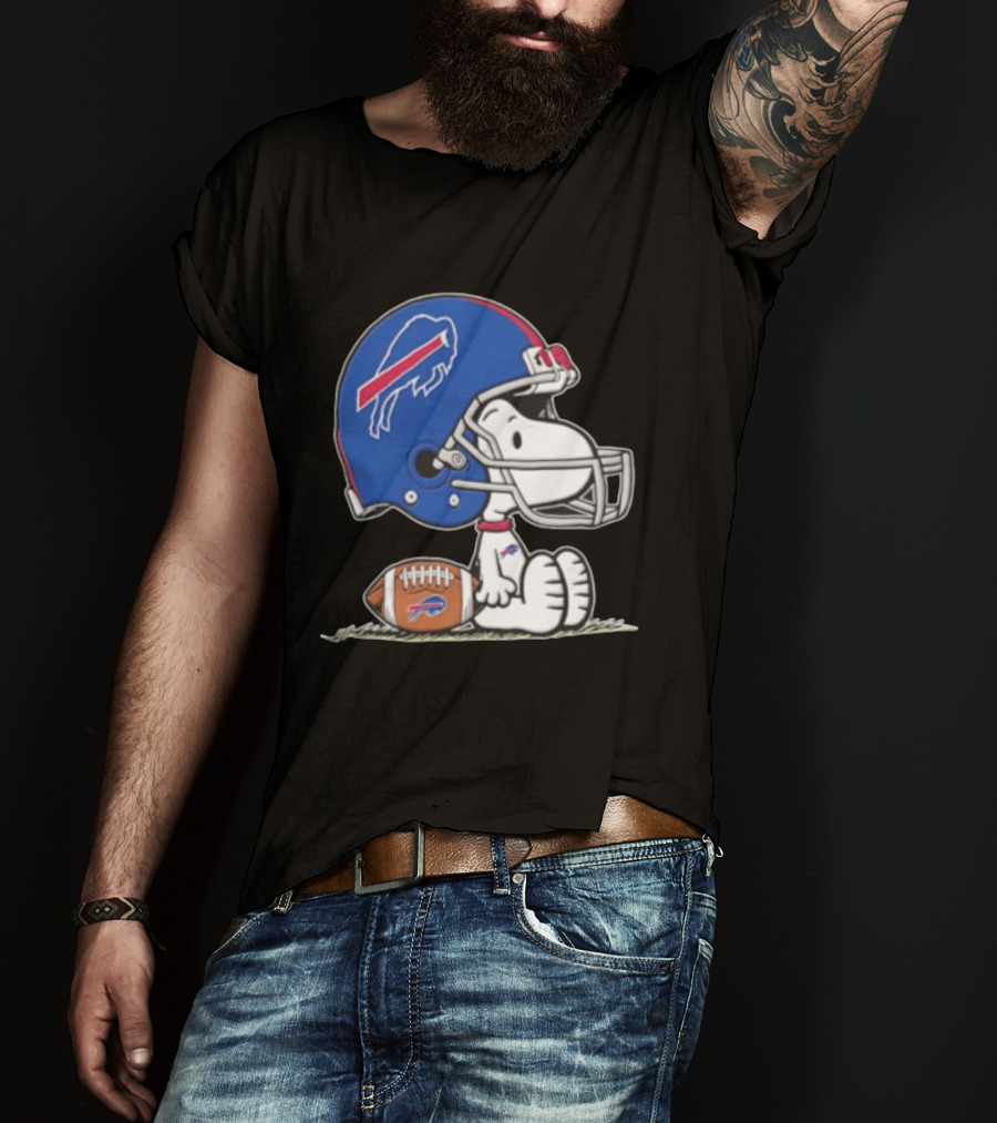 Snoopy Buffalo Bills Football Helmet Sitting With Football T-Shirt