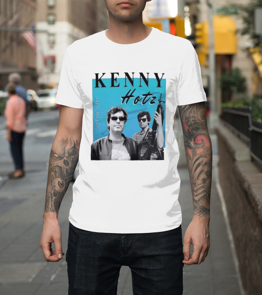Kenny Hotz First Man To Exist Black And White Sunglasses Gun Image T-Shirt