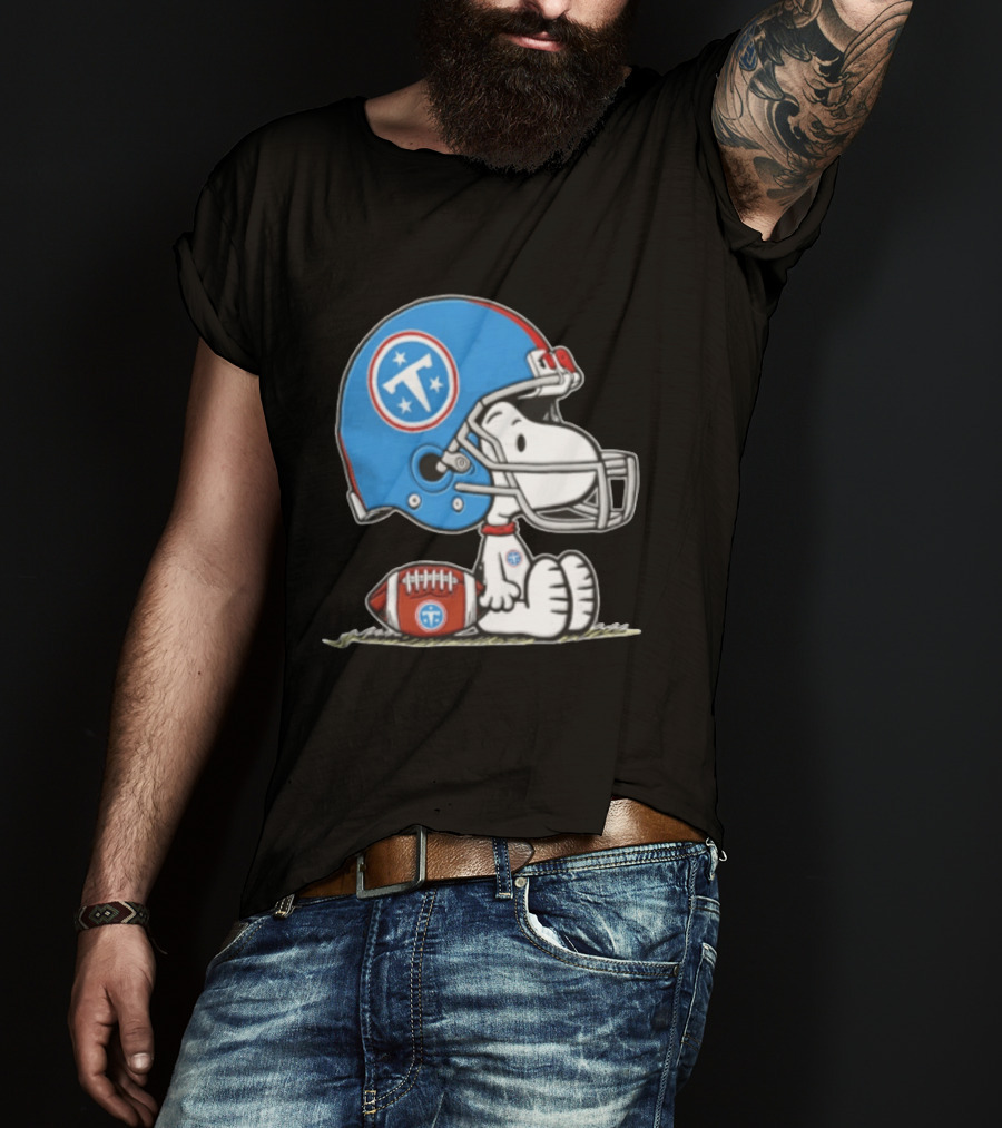 Snoopy Wearing Tennessee Titans Football Helmet Sitting With Football T-Shirt