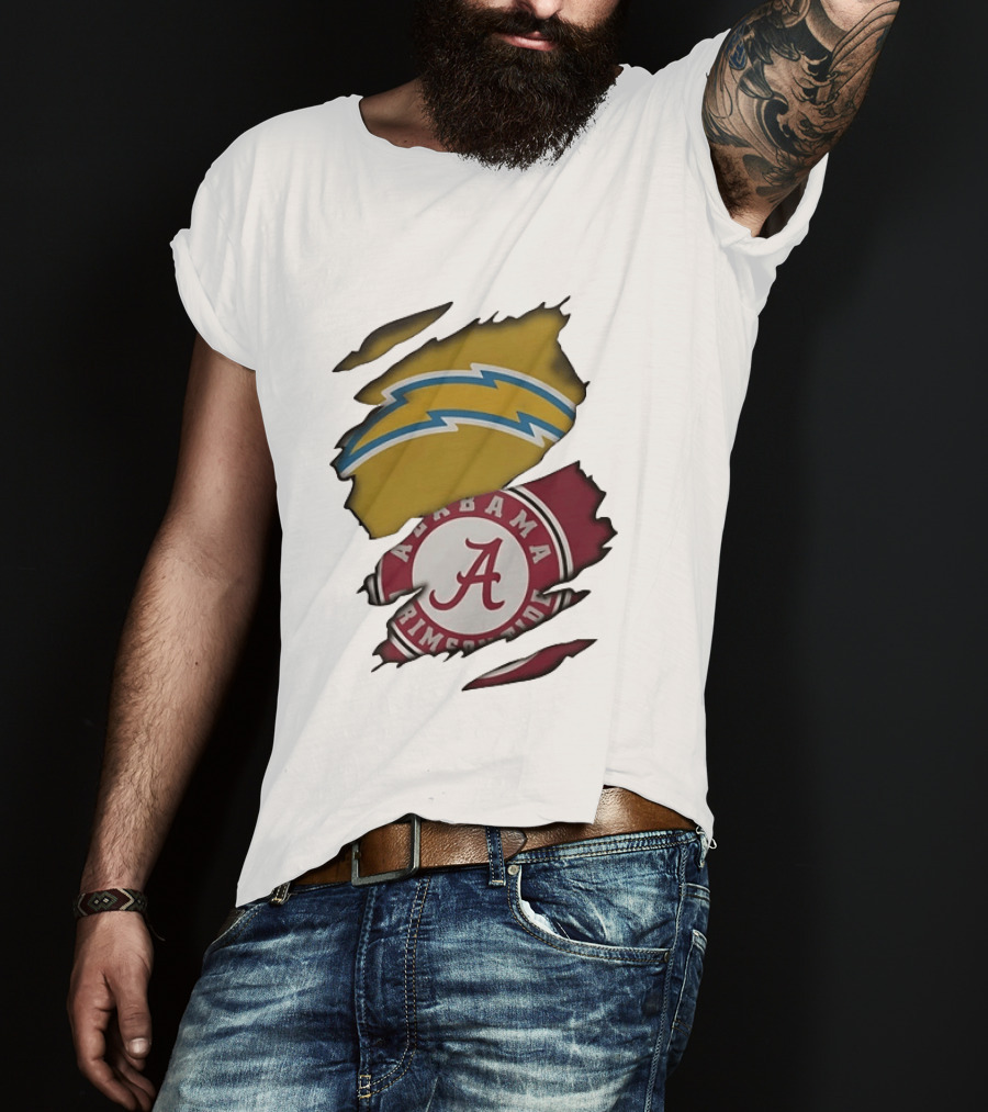 Los Angeles Chargers Alabama Crimson Tide NCAA Ripped Skin T-Shirt