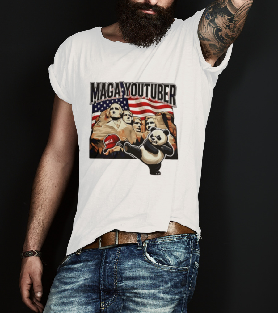 MAGA Youtuber Mount Rushmore American Flag Panda T-Shirt