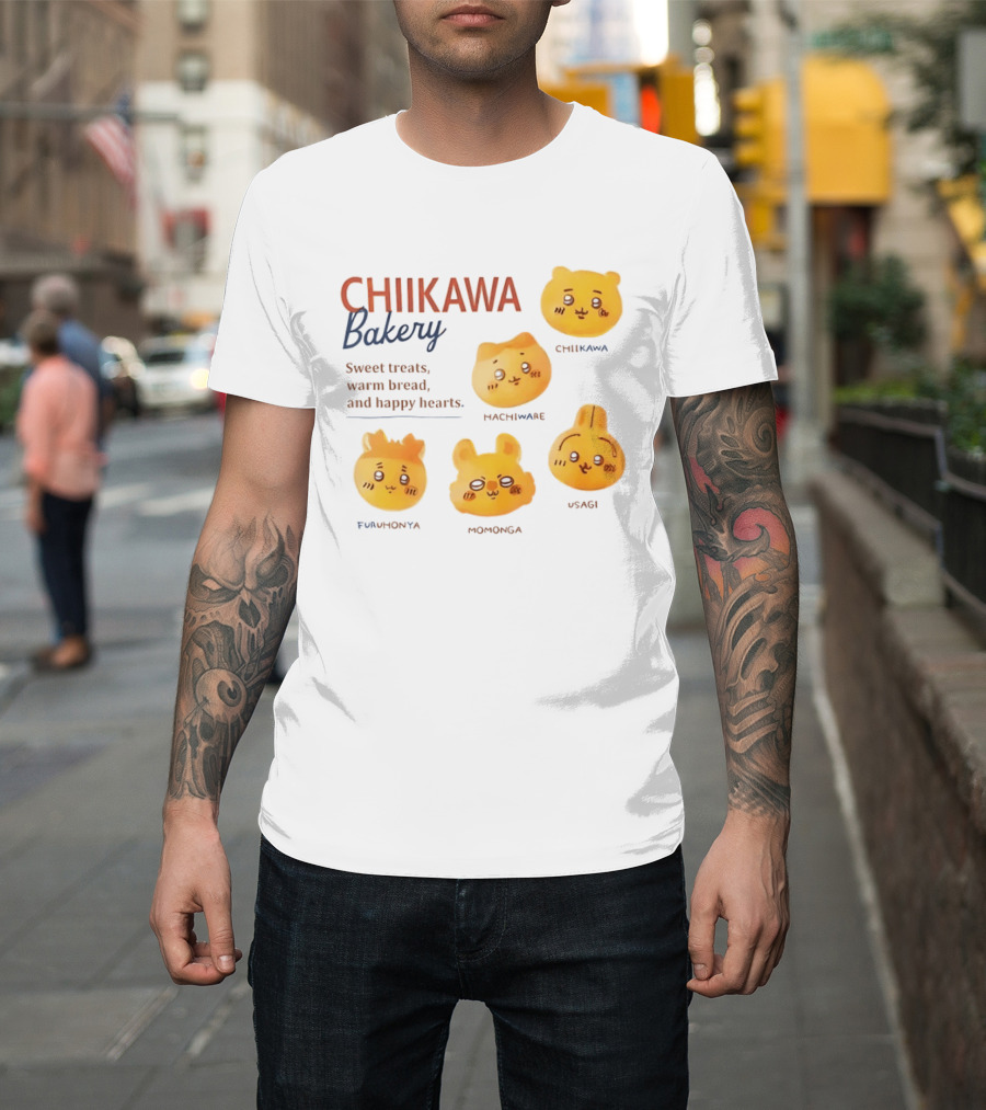 Chiikawa Bakery Sweet Treats Warm Bread Happy Hearts With Chiikawa Hachiware Furuhonya Momonga Usagi T-Shirt