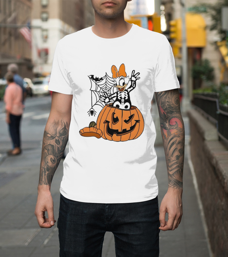 Daisy Duck Pumpkin Halloween Disney Character Spider Web T-Shirt