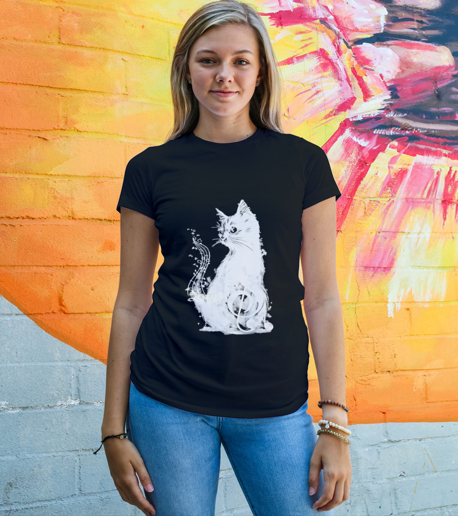 Musical Cat With Treble Clef And Notes T-Shirt