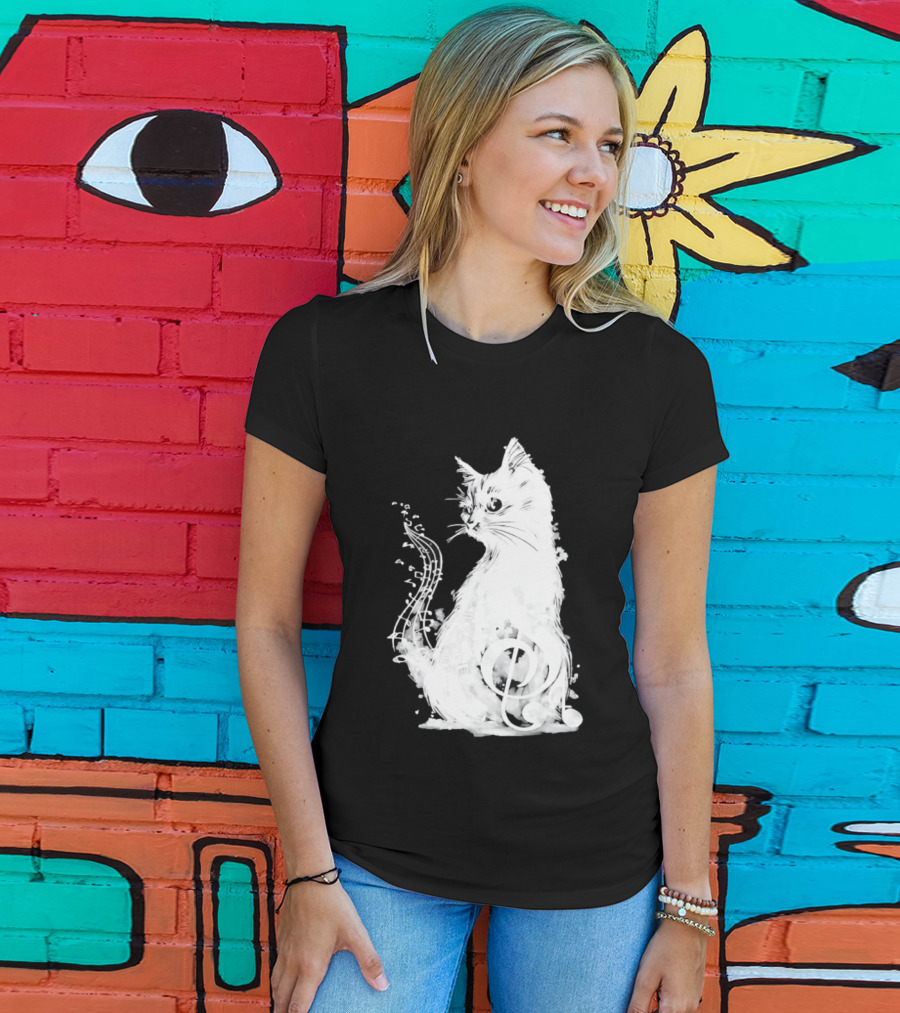 Musical Cat With Treble Clef And Notes T-Shirt