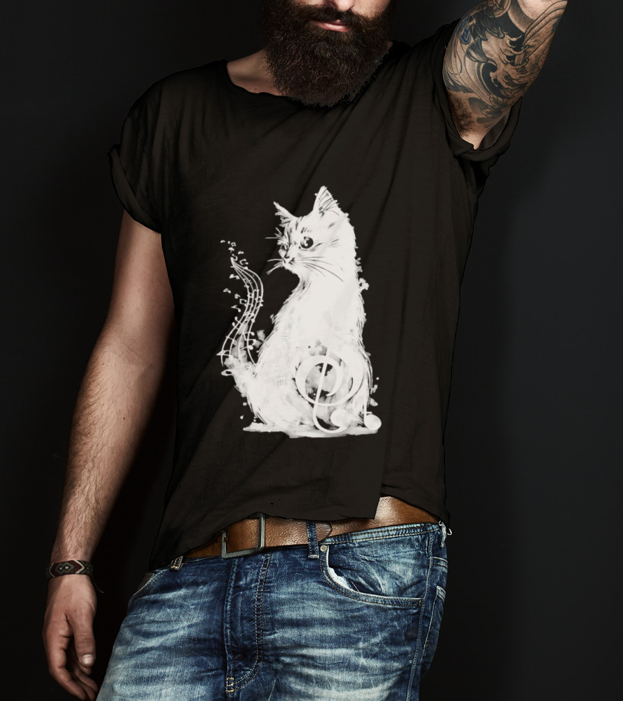 Musical Cat With Treble Clef And Notes T-Shirt