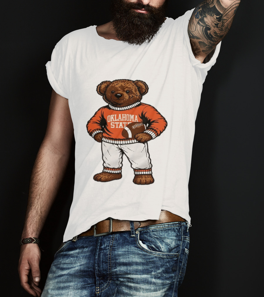 Oklahoma State Football Bear Holding Football Cowboys T-Shirt