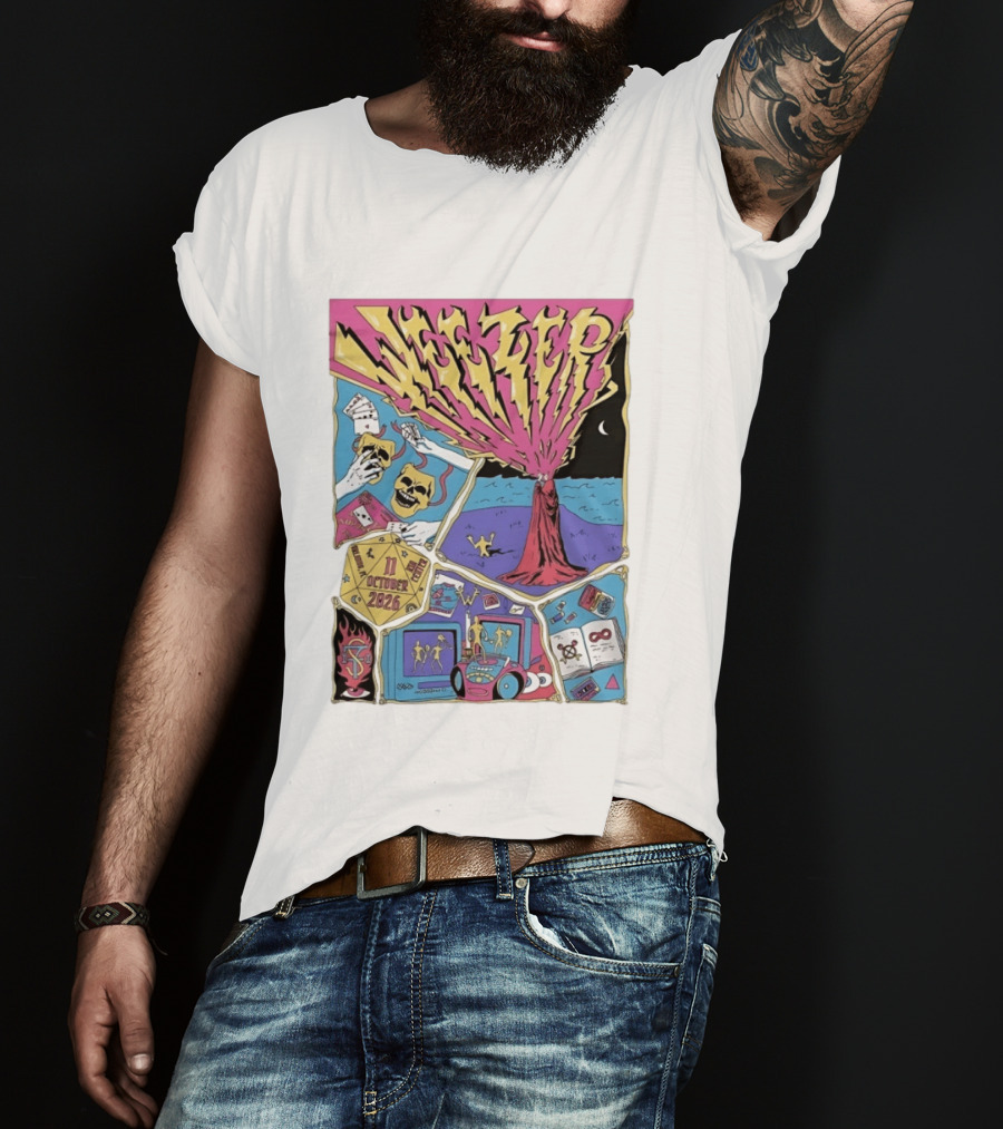 Weezer Orlando Kia Center 11 October 2026 Concert Skulls Tarot Cards Beach Scene T-Shirt