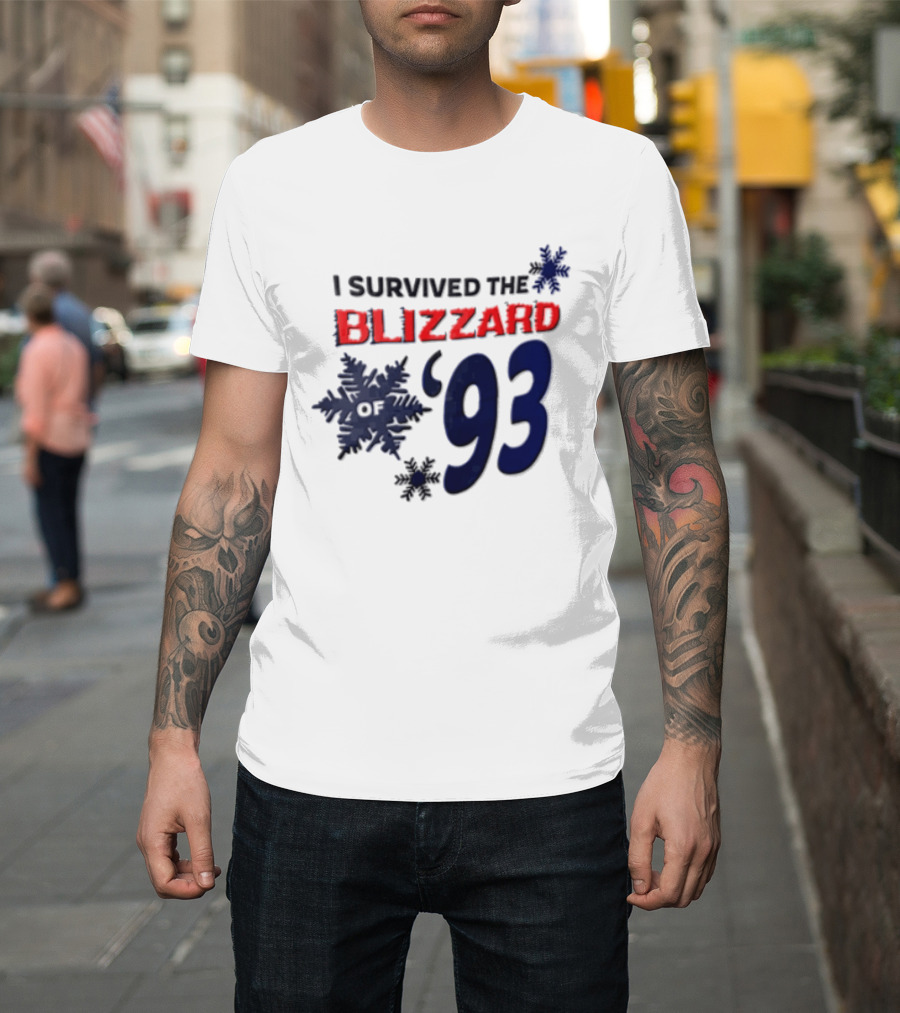 I Survived The Blizzard Of '93 Blue Snowflakes White T-Shirt