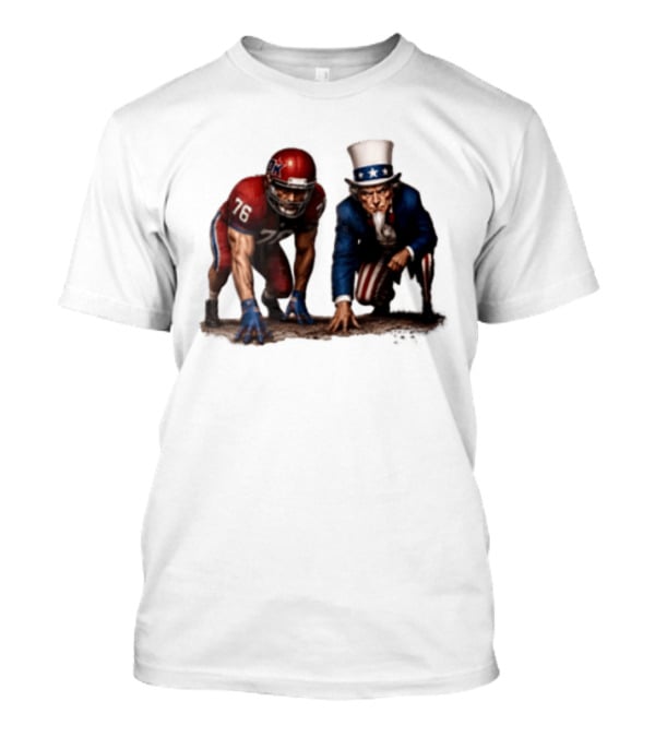 Uncle Sam And American Football Player Number 76 Crouching On Field T-Shirt
