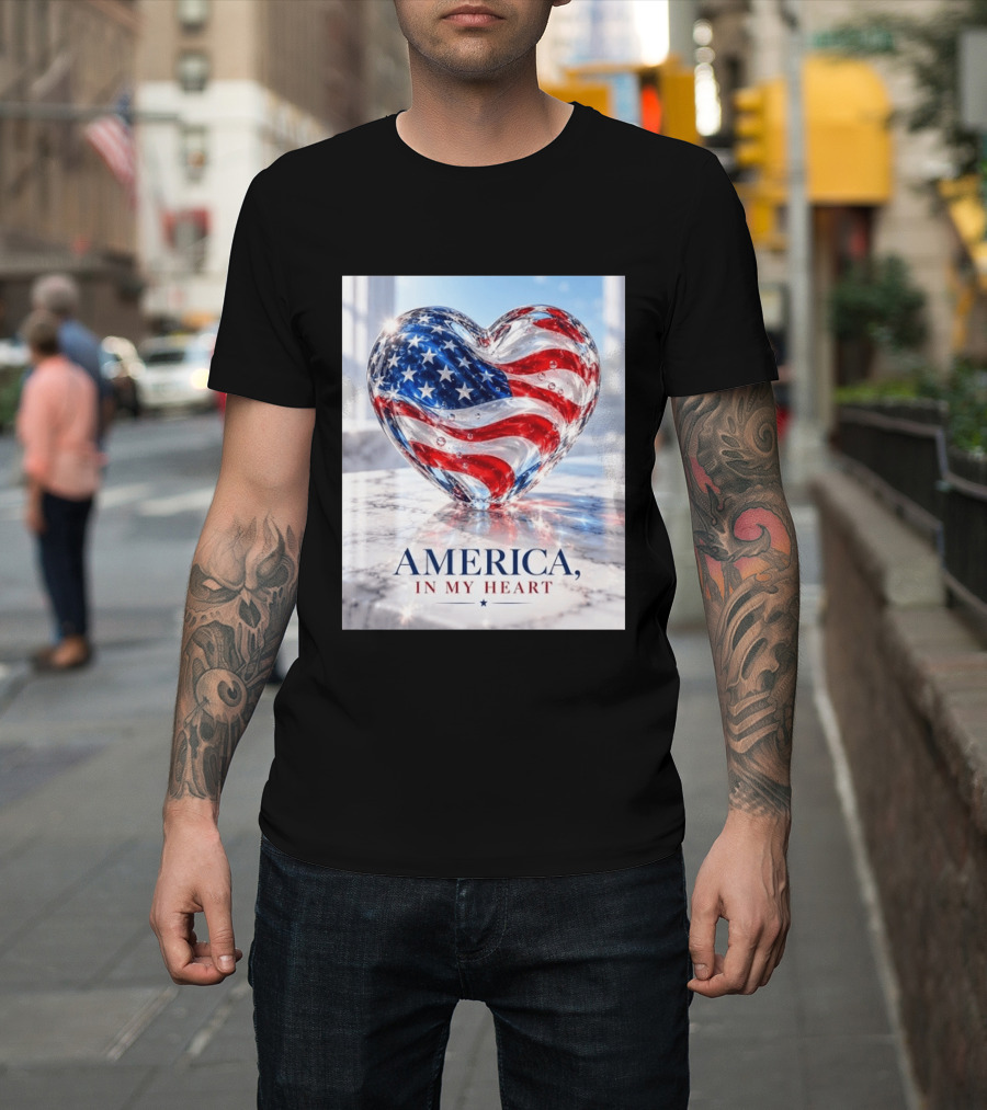 America In My Heart Flag Heart Glass T-Shirt