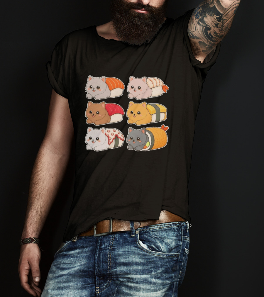 Kawaii Kitten Sushi Rolls Cute Cats Cat Lover T-Shirt