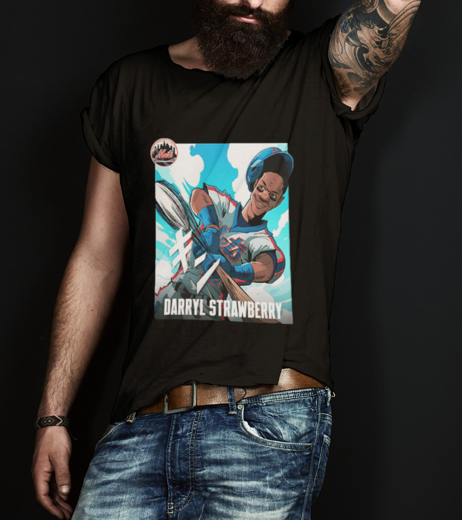 Darryl Strawberry New York Mets MLB Baseball Player Swinging Bat Cartoon T-Shirt