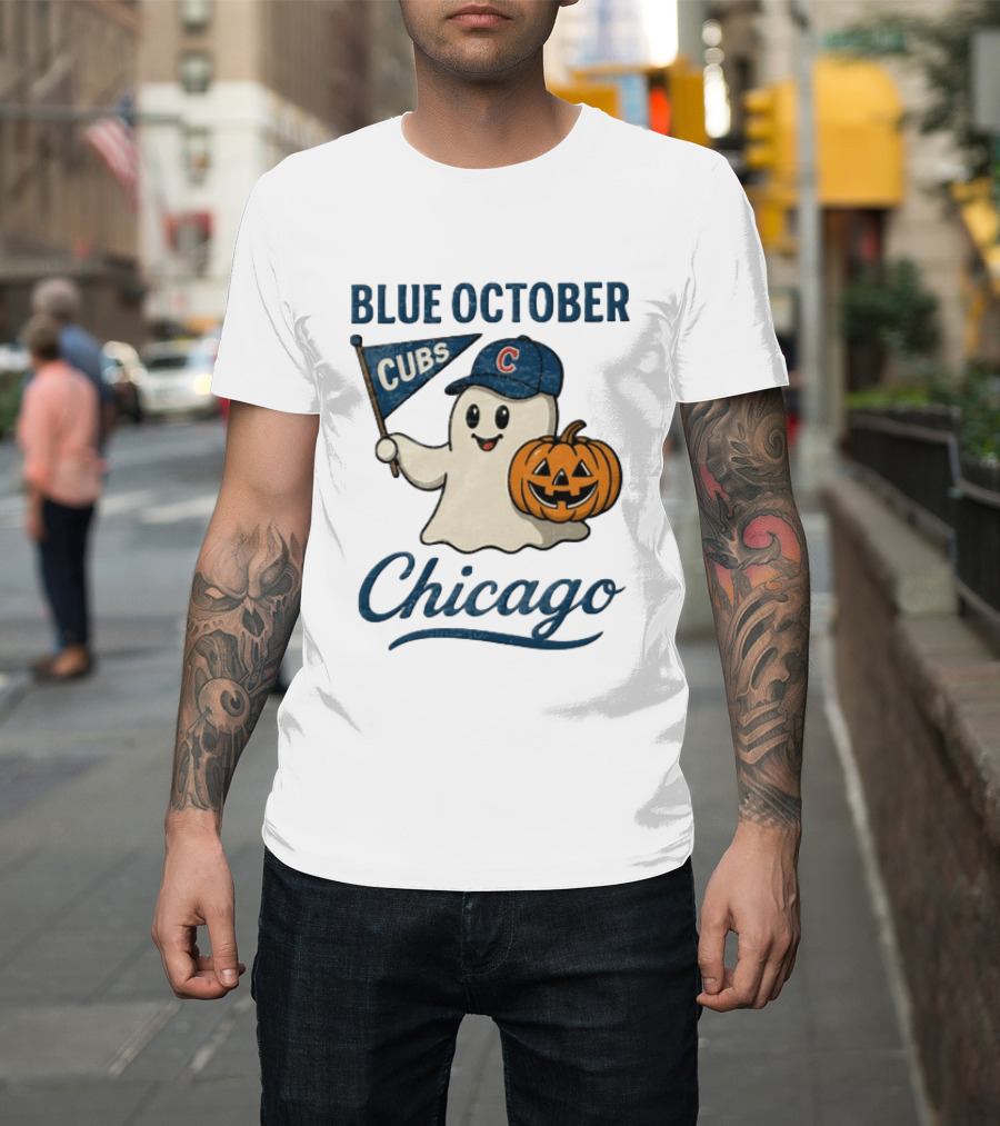 Chicago Cubs Blue October Halloween Ghost Pumpkin Baseball T-Shirt
