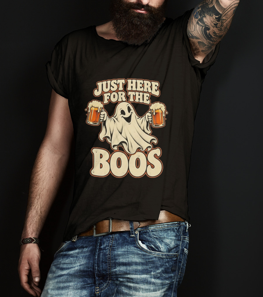 Just Here For The Boos Ghost Drinking Beer T-Shirt