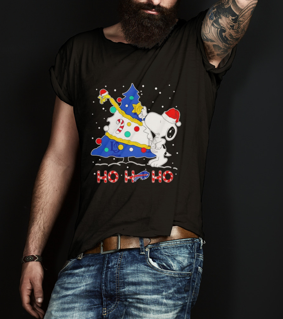 Snoopy Woodstock Buffalo Bills Christmas Tree Ho Ho Ho T-Shirt