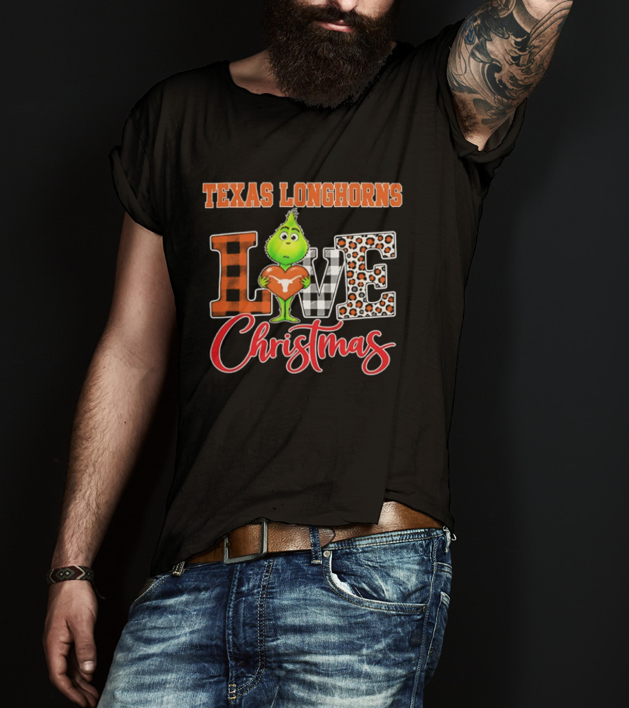 Texas Longhorns Grinch Love Christmas Football Fan Gear T-Shirt