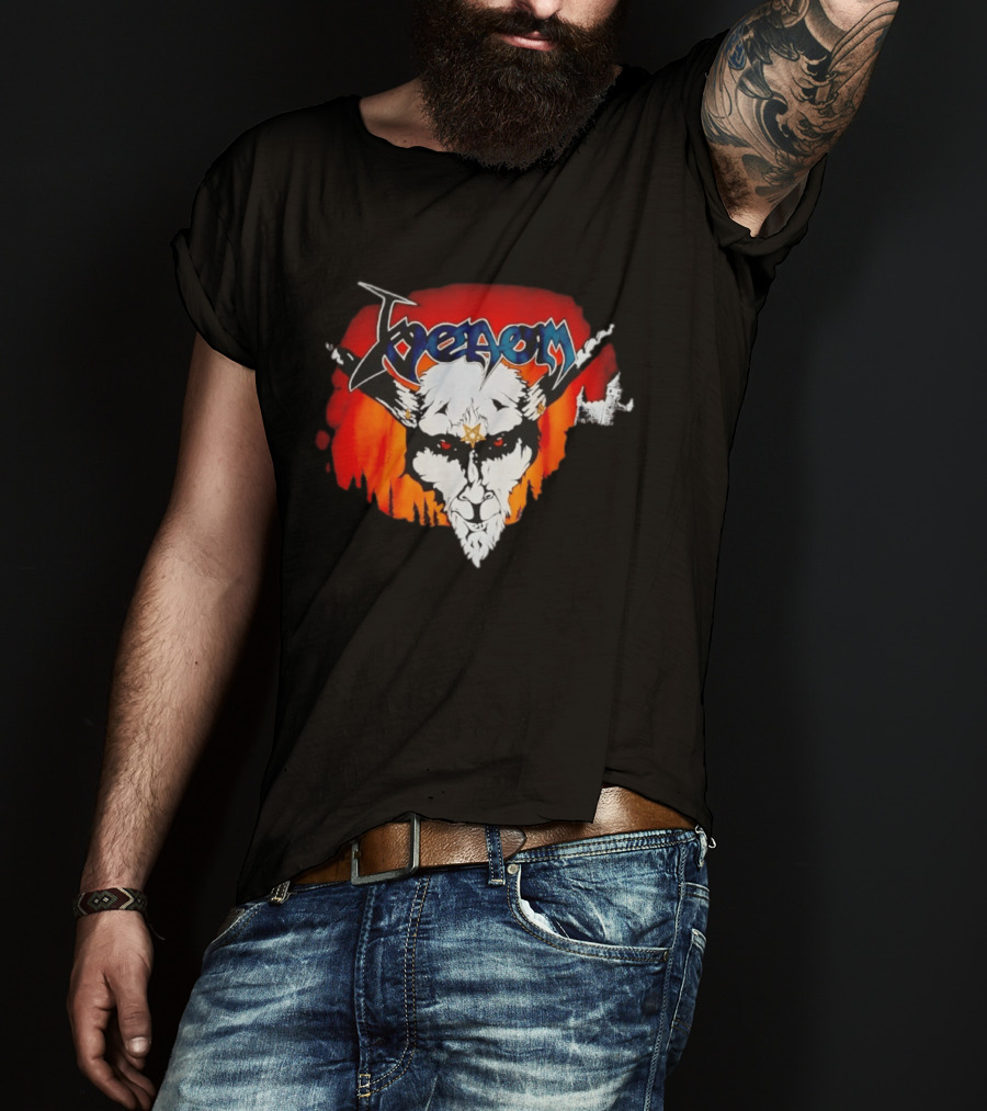 Venom Heavy Metal Goat With Star Symbol And Fiery T-Shirt
