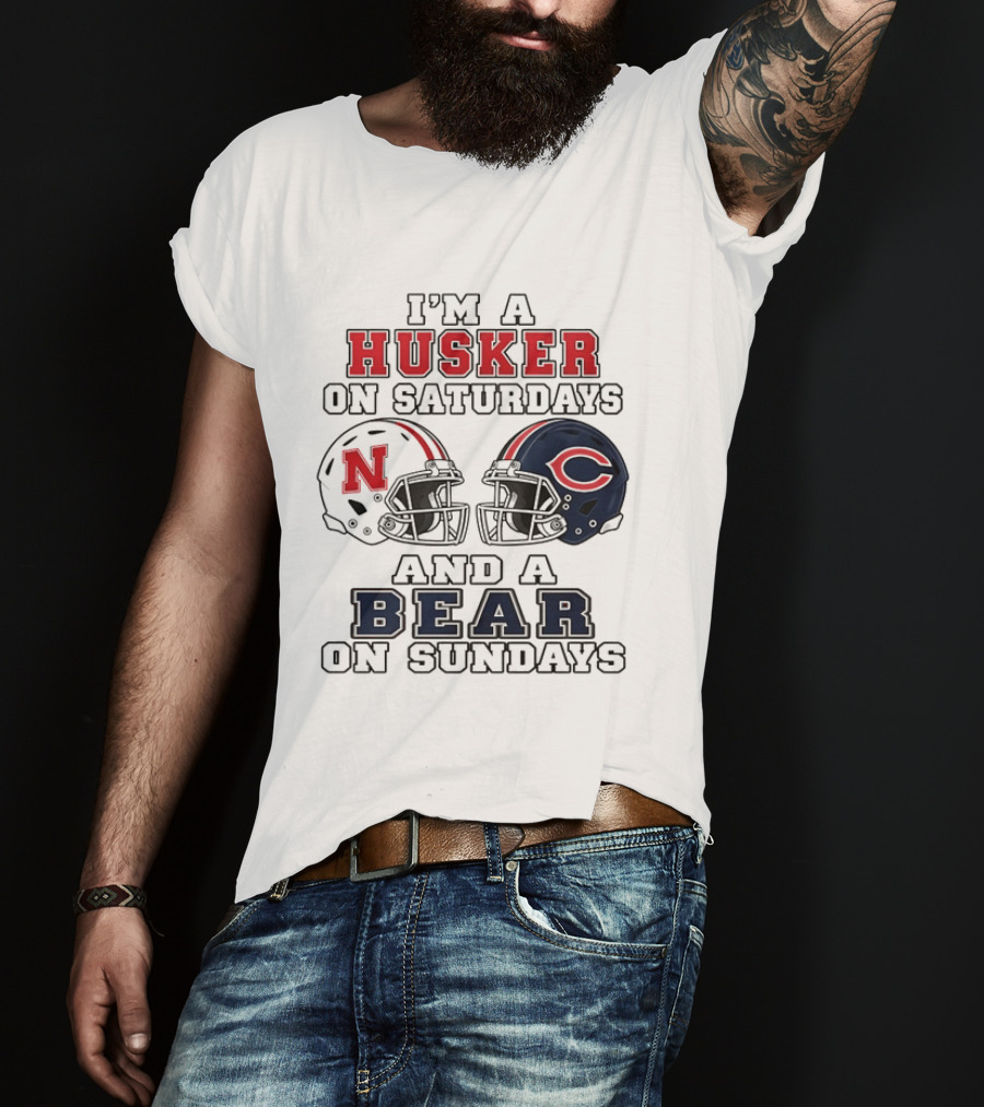 I'm A Husker On Saturdays And A Bear On Sundays Nebraska Chicago Helmet 2026 T-Shirt