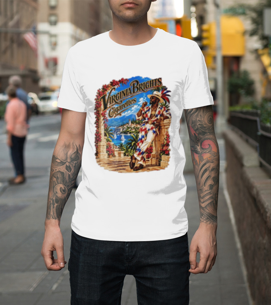 Virginia Brights Cigarettes Man On Mediterranean Terrace Smoking T-Shirt