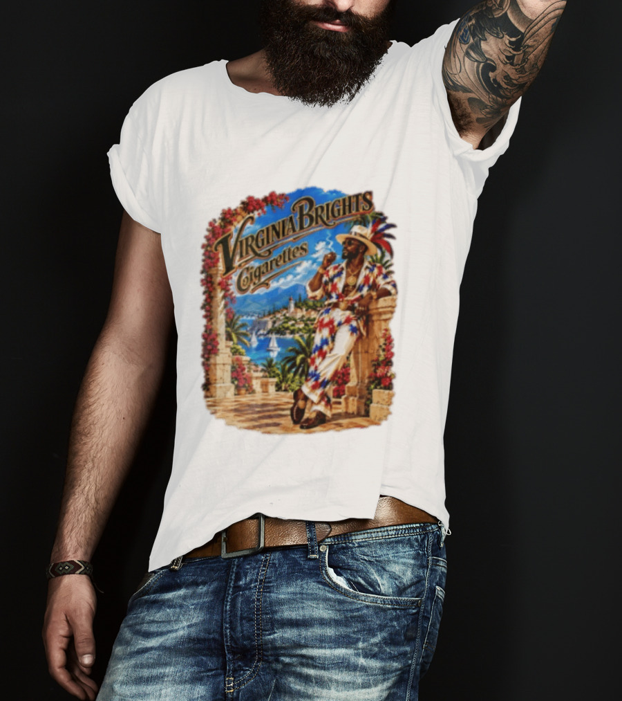 Virginia Brights Cigarettes Man On Mediterranean Terrace Smoking T-Shirt