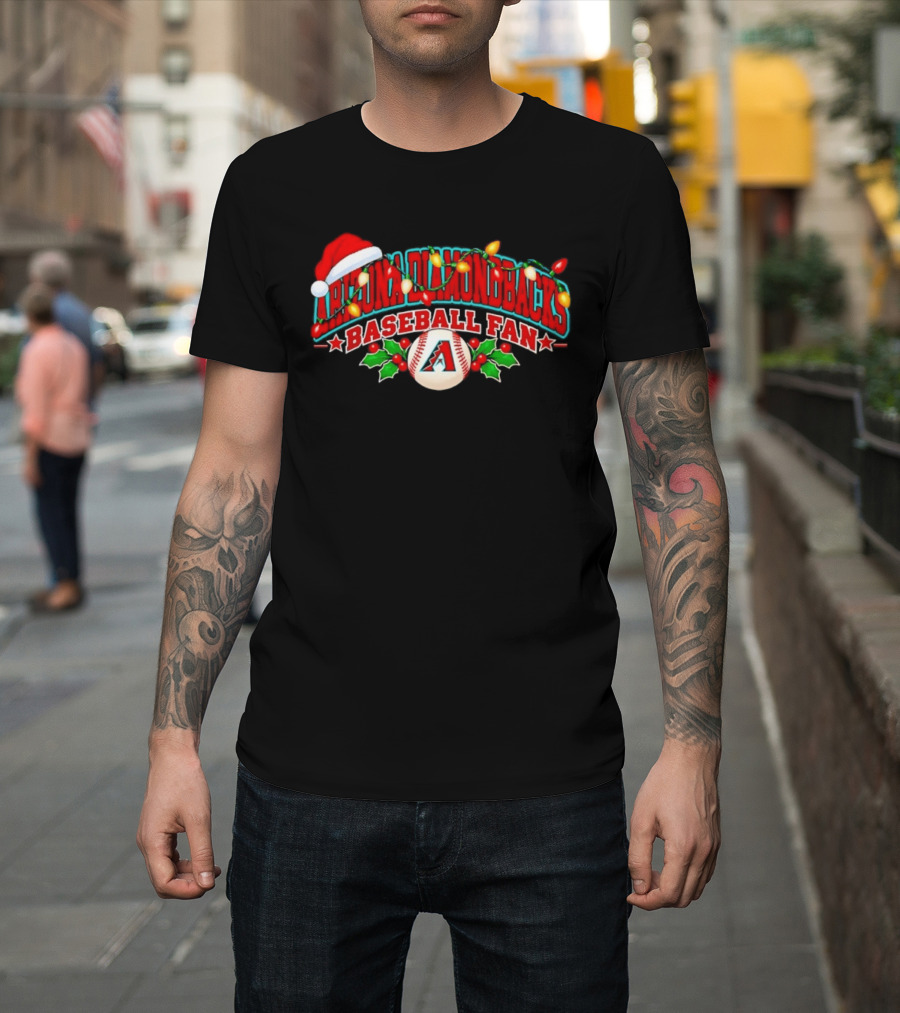 Arizona Diamondbacks Baseball Fan Christmas Santa Hat And Lights T-Shirt