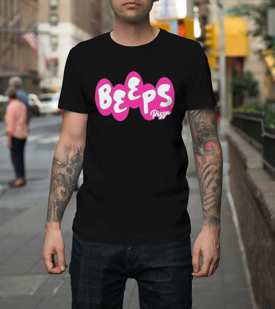 Beeps Pizza Retro Pink Bubble Lettering T-Shirt