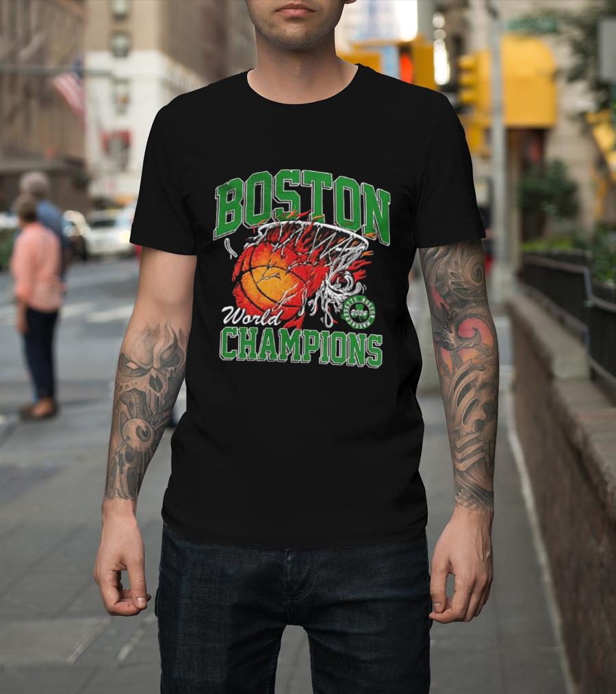 Boston Celtics World Champions 2024 Flaming Basketball T-Shirt