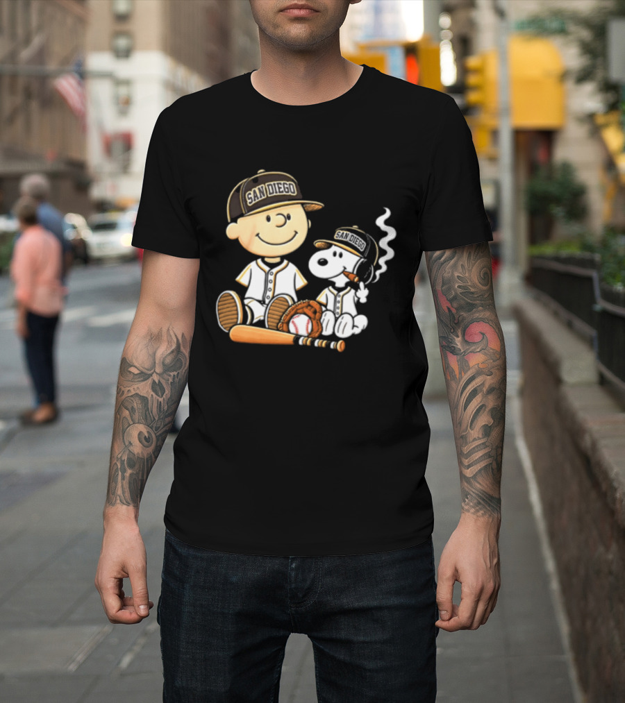 San Diego Padres Charlie Brown Snoopy Smoking Cigar Baseball T-Shirt