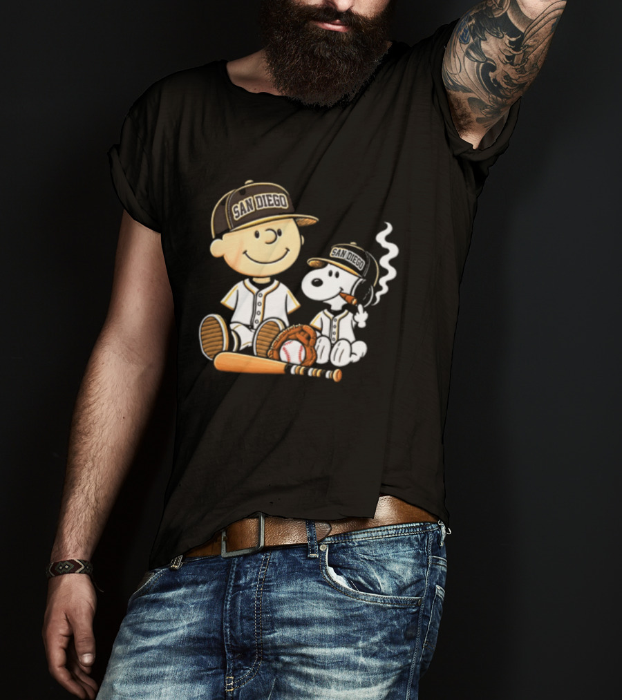 San Diego Padres Charlie Brown Snoopy Smoking Cigar Baseball T-Shirt