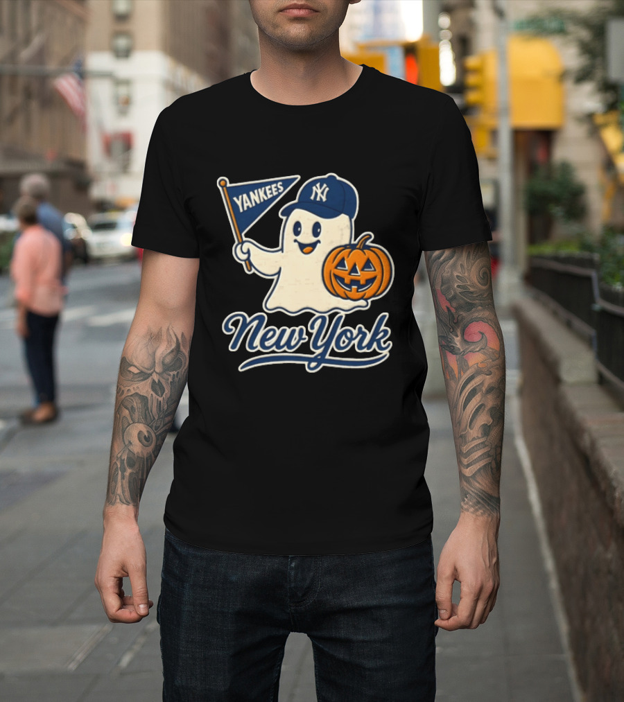 New York Yankees Halloween Ghost Pumpkin Baseball T-Shirt