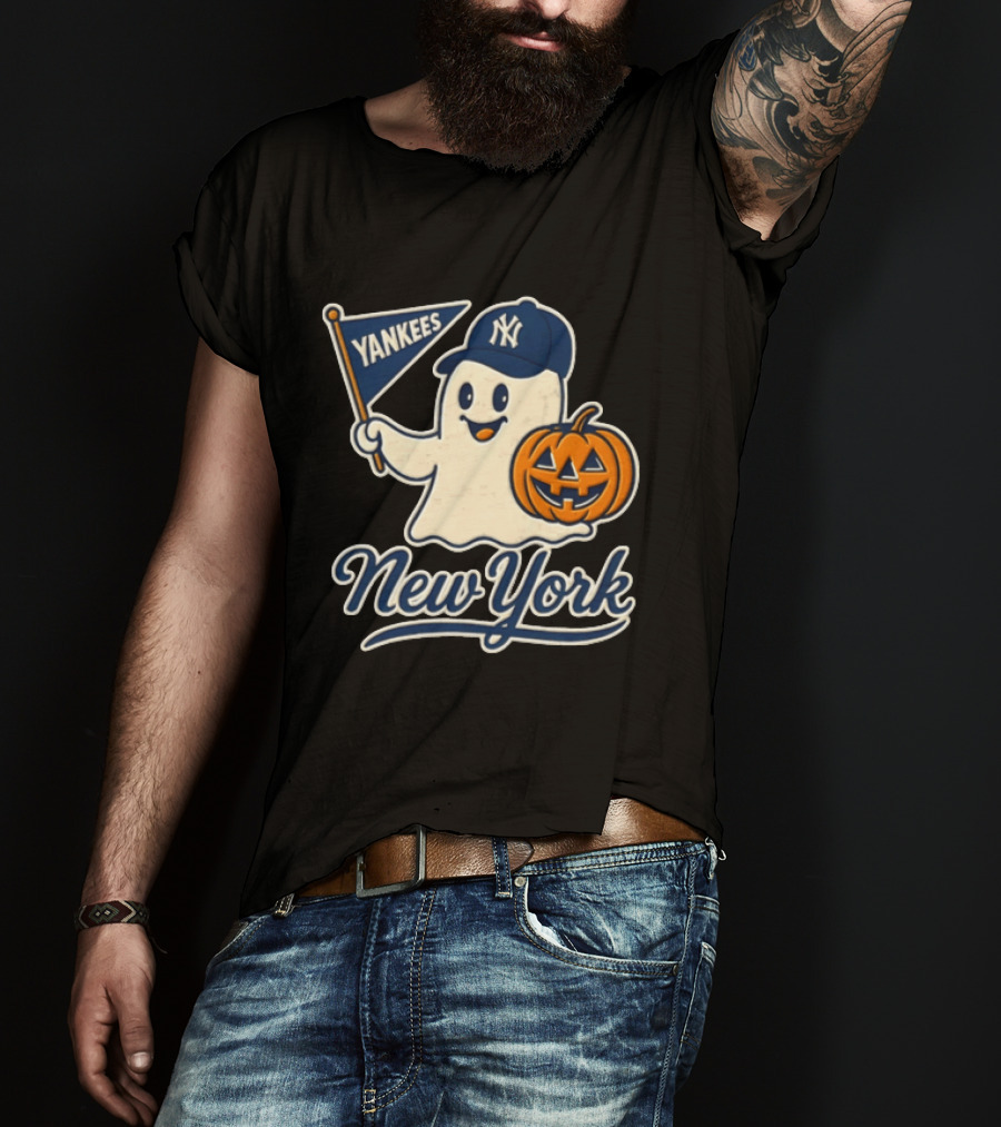 New York Yankees Halloween Ghost Pumpkin Baseball T-Shirt