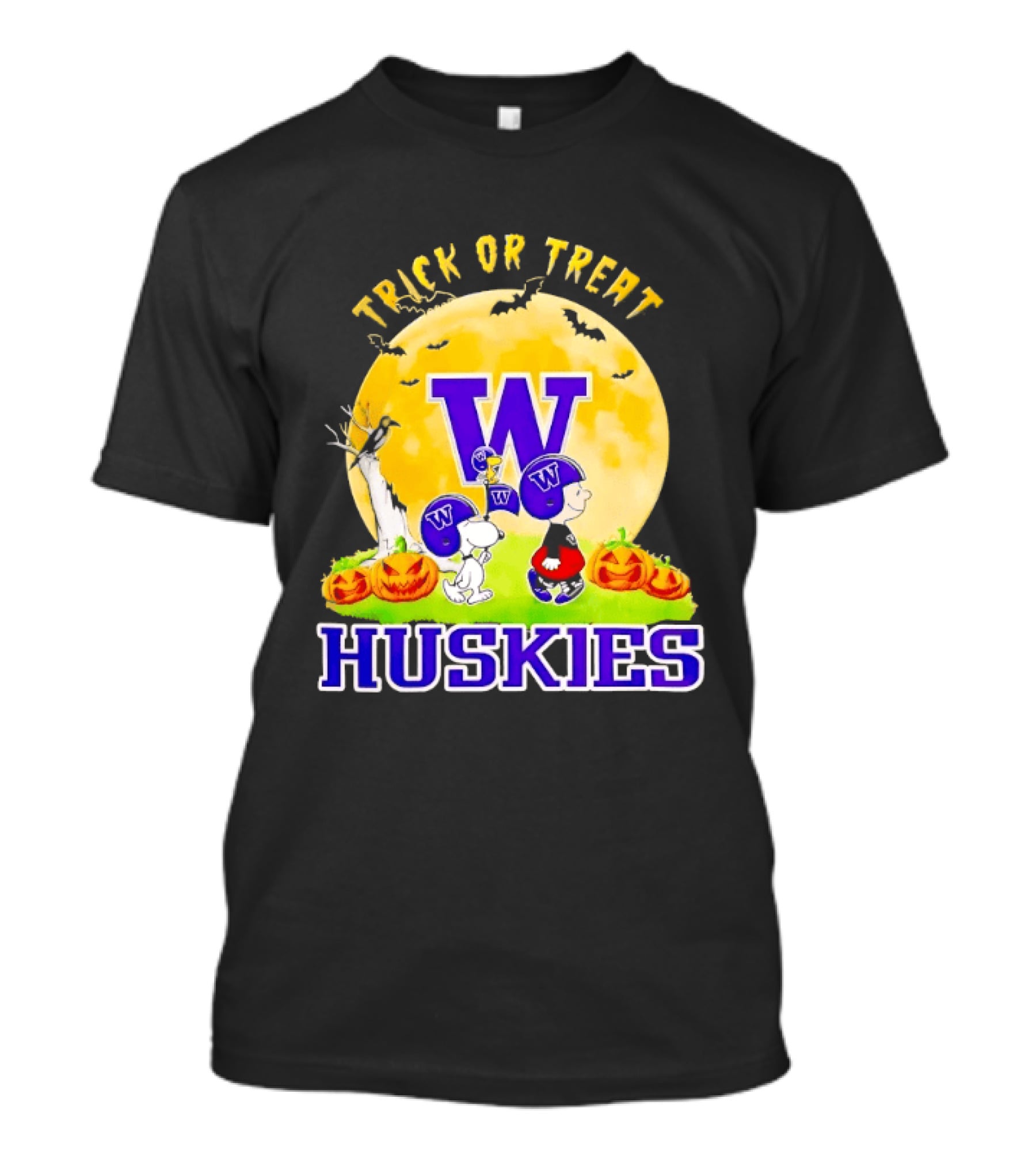 Washington Huskies Trick Or Treat Charlie Brown And Snoopy Halloween T-Shirt